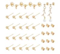UNICRAFTALE About 150pcs 24K Gold Plated Ball Post Stud Earring Findings 4mm Stainless Steel Stud Earring with Earring Backs and Loops Earring Studs for DIY Jewelry Dangle Earring Making