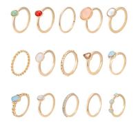 UNICRAFTALE about 15Pcs 15 Styles Golden Finger Rings Sets Star Moon Knuckle Ring Set for Women Vintage Stackable Finger Rings Bulk Irregular Gemstone Fashion Ring Set Colorful Gem Ring