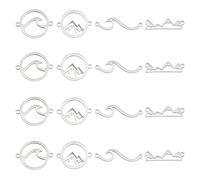 UNICRAFTALE about 16Pcs 4 Styles Stainless Steel Connector Charms Flat Round Mountain Link Rings Ocean Wave Connector Charms Massif Links Connectors Hollow Charm For Climbers Nature Lovers