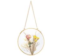 UNICRAFTALE about 1Pcs 7.8 Inches Hanging Glass Floating Photo Frame Pressed Flowers Frames Round Wall Hanging Brass Frame for Dried Flowers Pictures Photos Double Glass Herbarium Gold