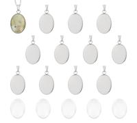 UNICRAFTALE About 20 Sets Stainless Steel DIY Oval Blank DomePendant Making Kit Plain Edge Bezel Cups with Glass Cabochons Blank Bezel Trays Base for Photo Jewelry Making