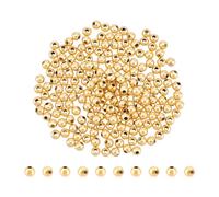 UNICRAFTALE About 200pcs Real 18K Gold Plated Round Beads Brass Spacer Beads 4mm Smooth Beads Seamless Loose Connector Beads Rondelle Spacer Beads for DIY Bracelet Necklace Jewelry Making