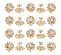 UNICRAFTALE about 20pcs Golden Flower Stud Earring Findings 304 Stainless Steel Filigree Ear Stud Component with Loop Butterfly Stoppers Ear Nuts 0.7mm Pin Earring for Jewelry Making 16x14mm Hole 1mm