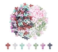 UNICRAFTALE About 210Pcs 7 Colors Cross Beads Acrylic Small Plastic Cross Beads Bulk Mini Tiny Cross Bead Charms Colorful Loose Spacer Bead for Easter Gifts Bracelets Necklaces Jewelry Making