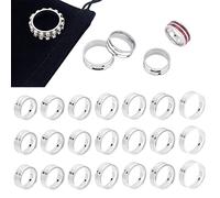 UNICRAFTALE about 21pcs 7 Sizes Double Blank Core Finger Rings Stainless Steel Grooved Ring for Inlay Round Empty Ring Blanks with Velvet Pouches for Jewelry Making Gift