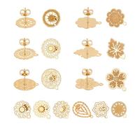UNICRAFTALE about 24pcs 12 Styles Golden Bohemian Stud Earring Findings Stainless Steel Ear Stud Component with Loop Butterfly Stoppers 0.7mm Pin Mixed Shapes Earring for Jewelry Making Hole 1mm
