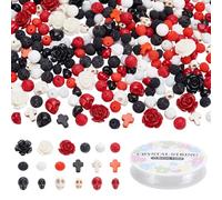 UNICRAFTALE About 258Pcs 18 Styles Halloween Skull Beads 8-14mm Bulk Skeleton Bead with Wire Dyed Synthetic Turquoise Creamy Spacer Bead for Jewelry Making Bracelets Necklaces DIY Crafts