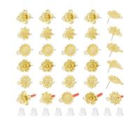 UNICRAFTALE About 30Pcs 5 Style Stud Earring Findings Golden Flower Earring Posts with Loops Alloy Flower Earring Studs with 100Pcs Plastic Ear Nuts for DIY Jewelry Making Supplies