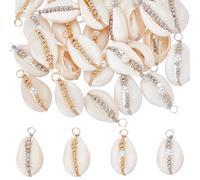 UNICRAFTALE about 32Pcs 4 Styles Shell Pearl Charms Seashells Charms Natural Cowrie SeaShells Pendant Summer Ocean Sea Charms Jewelry Charms for Necklace Bracelet Earrings Making