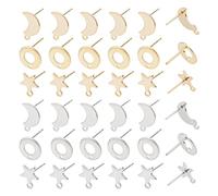 UNICRAFTALE about 36 Pairs 3 Shapes Earrings Posts Metal Hypoallergenic Ear Studs 304 Stainless Steel Stud Earring Findings for DIY Craft Jewelry Making Golden and Stainless Steel Colors