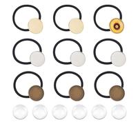 UNICRAFTALE about 36pcs Blank Hair Ties Settings Glass Cabochons Frame Tray Hair Bands Hair Ties with Glass Domes Brass Bezel Blanks Tray for DIY Craft