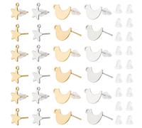 UNICRAFTALE about 40 Pairs Star & Moon Stud Earring Findings Stainless Steel Stud Earring with Ear Nuts Golden & Stainless Steel Color Ear Studs for Jewelry Making, Pin 0.8mm
