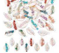 UNICRAFTALE about 40Pcs 10 Styles Shell Gemstone Charms Seashells Charms Natural Cowrie SeaShells Pendant Colourful Charms Summer Ocean Charms Jewelry Charms for Necklace Bracelet Earrings Making