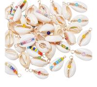 UNICRAFTALE about 40Pcs Seashells Charms Natural Cowrie Shells Pendant Glass Seed Bead Charms Summer Ocean Sea Charms Jewelry Charms for Necklace Bracelet Earrings Making