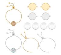 UNICRAFTALE About 4Sets 2 Colors Stainless Steel DIY Blank Dome Link Bracelet Making Kit Adjustable Slider Bracelets Chain with Round Cabochon Connector Bezel with Glass Cabochons for Summer Gifts