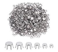 UNICRAFTALE About 600pcs 6 Sizes Stainless Steel Rhinestone Claw Settings 2.5-7mm Tray Flat Round Empty Claw Set for Rhinestone Pendant Blanks Resin Jewelry Making, Stainless Steel Color