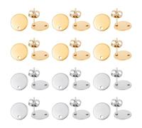 UNICRAFTALE about 60pcs 2 Colors 10mm Flat Round Stud Earring Stainless Steel Ear Stud with Earnuts and Loop Flat Round Earring Post for Jewelry Making, Golden & Stainless Steel Color