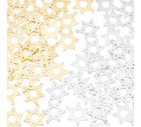 UNICRAFTALE about 60Pcs 2 Colors Religion Theme Pendant 304 Stainless Steel Star of David Charms Tiny Six Pointed Star Pendant Accessories Hole 1.2mm for Necklace Bracelet Jewelry Making DIY Crafting