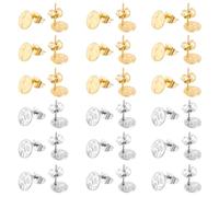 UNICRAFTALE About 60Pcs 2 Colors Textured Flat Round Stud Earring Findings 8mm Diameter Stainless Steel Ear Stud Post with Loops and Pins Metal Stud Earrings for DIY Earrings Jewellery Making