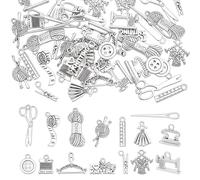 UNICRAFTALE about 60Pcs Tibetan Style Charms 15 Styles Knitting Tools Pendant Sets Antique Silver Hanger Charms Alloy Yarn Clew Charms Button Charms Measuring Tape Charms for Jewelry Making