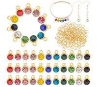 UNICRAFTALE about 66pcs Crystal Birthstone Charms 11 Colors Alloy Glass Golden Charms with 200Pcs Jump Rings Colorful Pendants Bling Round Charm for Bracelets Necklaces Jewelry Findings
