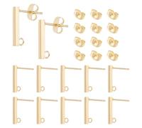 UNICRAFTALE About 80Pcs Real 18K Gold Plated Stud Earring Stainless Steel Earring Posts Rectangle Earring with Loop and Ear Nuts Metal Earring for DIY Dangle Earring Jewelry Making 15x2mm