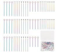 UNICRAFTALE about 90pcs 3 Styles Rainbow Head Pins Set 20-30mm Bendable Stainless Steel Ball Head Pins Metal Eye Pins Findings End Flat Headpins Findings for Earring Craft Jewelry Making