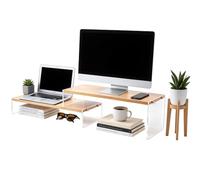 UNICRAFTALE Adjustable Acrylic & Bamboo Monitor Stand Riser | Rectangle Shape,80-160mm Adjustable Height,Computer Compatible,Desk Organization