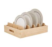 UNICRAFTALE Bamboo Lid Organizers Inside Cabine BurlyWood Bamboo Storage Boxes Adjustable 5 Slot Dividers Holder Rack for Cabinet Pantry Drawer Storage 33.2x26x9cm