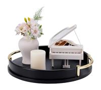 UNICRAFTALE Bamboo Round Decorative Tray with Handles 30x4.6cm Black Serving Tray for Coffee Table Rustic Farmhouse Centerpiece Kitchen Island Organizer and Home Decor