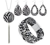 UNICRAFTALE Black And White Zebra Jewelry Set Teardrop Earrings Round Necklace with Tassel Multi Layered Bracelets Necklace Bracelet Stylish Jewelry Set for Christmas Day Gifts Women Party Jewelry