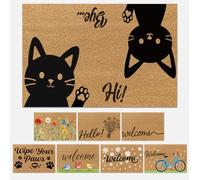 UNICRAFTALE Black Cats Printed Indoor Outdoor Mat Rectangle Polypropylene Fiber Ground Mat Hi Bye Cats Mats for Entryway Porch Cat Brown Mats for Natural Home Art Accessories