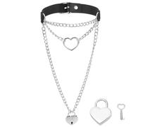 UNICRAFTALE Black Heart Leather Choker Necklace for Women O-ring Slip Chain Choker Long Necklace with Adjustable Buckle Punk Gothic Jewelry Accessories