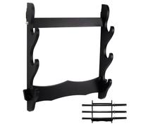 UNICRAFTALE Black Sword Stand 3-Tier Wall Mount Sword Holder MDF Katana Stands Wooden Rack Samurai Swords Hanger Cosplay Rack Swords Holder for Light Sabers 35.5x38.5x7.3cm
