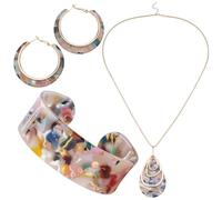 UNICRAFTALE Boho Resin Jewelry Set Acrylic Teardrop Pendant Necklaces Round Hoop Earrings Cuff Bangle for Jewelry Engagement Wedding Gift Valentine'S Day Gift