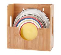 UNICRAFTALE BurlyWood Paper Plate Holder Bamboo Wall-mounted Plate Storage Box Dinnerware Holder Rack Square Capacity Vertical Dispenser for Kitchen Pantry Office Party