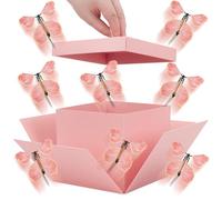 UNICRAFTALE Butterfly Explosion Gift Box Flying Butterfly Surprise Boxes Pink Explosion Gift Box With 8pcs Butterflies Storage for Birthday Wedding Christmas Presents 14x14x12cm