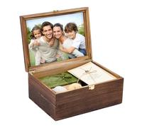 UNICRAFTALE Coconut Brown Wooden Tree of Life Keepsake Box Large Memory Treasure Boxes with a Hinged Lid, Decorative Storage Wood Box with Dividers for Crafts and Photo Storage 30x22x13.7cm