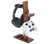 UNICRAFTALE Controller Holder with Headphone Stand Wood Gaming Controller Stand Brown Gamer Controller Holder for Switch Headset Stand with Storage Organizer for Game Lover Game Room Decor