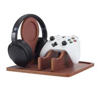 UNICRAFTALE Controller Holder with Headphone Stand Wood Gaming Controller Stand Indian Red Gamer Controller Holder for Switch Headset Stand with Storage Organizer for Game Lover 25x25x18cm