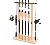 UNICRAFTALE Fishing Rods Storage Racks Holds Up to 14 Rods Wood Floor Stand Fishing Pole Holders for Wall Garage Ceiling Mount Portable Fishing Rod Organizer for Reels and Accessories