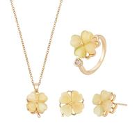 UNICRAFTALE Golden Plated Brass Rotatable Four Leaf Jewelry Set Clover Titanium Pendant Necklace Adjustable Cuff Ring 1 pair Clover Stud Earrings for Women Lucky Jewelry Findings