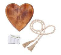 UNICRAFTALE Heart Wooden Prayers Bowl Set Religious Prayer Dough Bowl with Engraved Crossand and Wood Beaded Pendant for for Easter Mother's Day Christmas Vintage 22.6x22.6x3cm