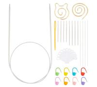 UNICRAFTALE Knitting Needles Kits 32pcs Plastic Knitting Crochet Locking Stitch Markers 12pcs Beading Tapestry Needles 2pcs Spiral Cable Knitting Needle Round Metal Knitting Needles