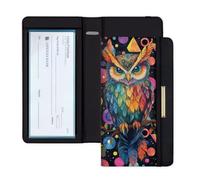 UNICRAFTALE Leather Checkbook Cover for Men and Women Owl Checkbook Holder Wallet with Pen Holders Built-in Clear Plastic Divider for Duplicate Checks Blocking Credit Card Holder Wallet