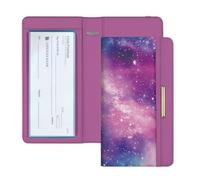 UNICRAFTALE Leather Checkbook Cover for Men and Women Starry Checkbook Holder Wallet with Pen Holders Built-in Clear Plastic Divider for Duplicate Checks Blocking Credit Card Holder Wallet