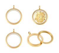 UNICRAFTALE Locket Pendants Stainless Steel Living Memory Floating Locket Charm Crystal Photo Frame Locket Pendants Flat Round Charms Glass Floating Charm for DIY Jewelry Necklace Making, Stainless