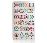 UNICRAFTALE Metal Stencils for Craft Wood Burning Boho Stencil Stainless Steel Reusable Bohemian Checkered Flower Template Wood Carving Template for Scrapbooking Decorative