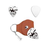 UNICRAFTALE Music Gifts for Guitarist Stainless Steel Guitar Picks Keychain Leather Holder Desert Cowboy Pick Personalized Plectrum Accessories for Musician Lover Birthday Christmas Gifts