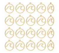 UNICRAFTALE Pack of 30 Golden Waves Charms, Flat Round with Wave, Stainless Steel Pendants, Ocean Pendants, Laser Cut, Hypoallergenic Metal Charms for Outdoor Lovers, Surf Climbers, 17 x 15 mm